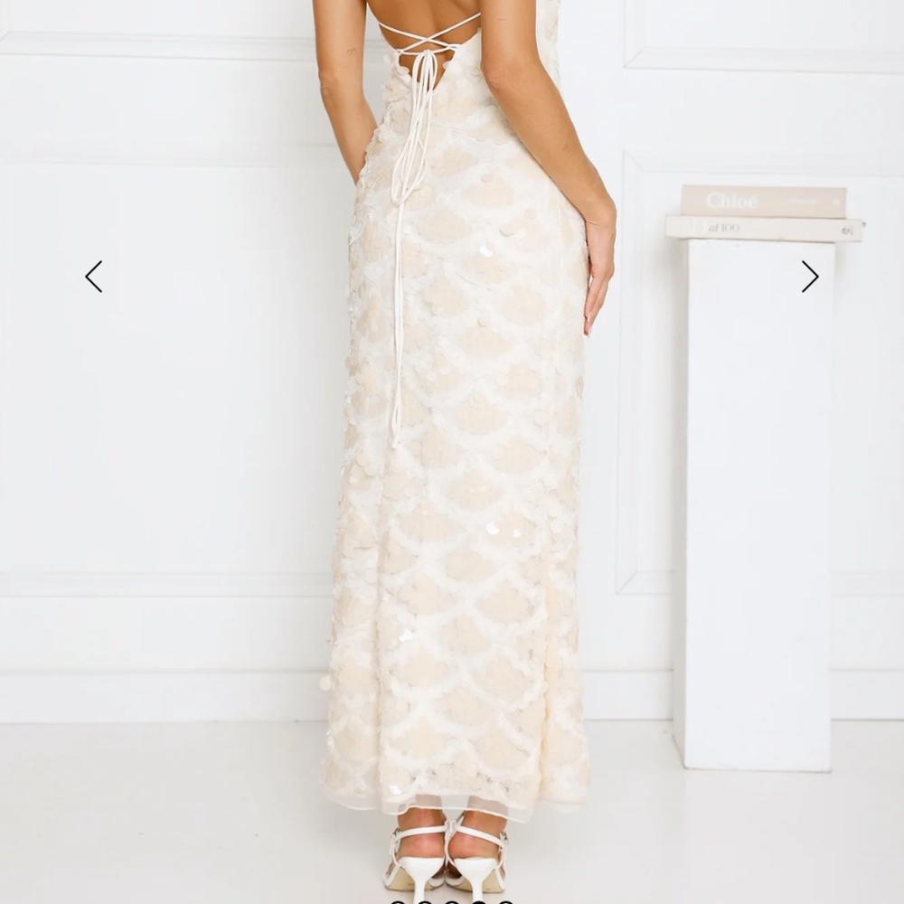 NWT Hello Molly After Party Edit Halter Sequin Maxi Dress Cream - Small